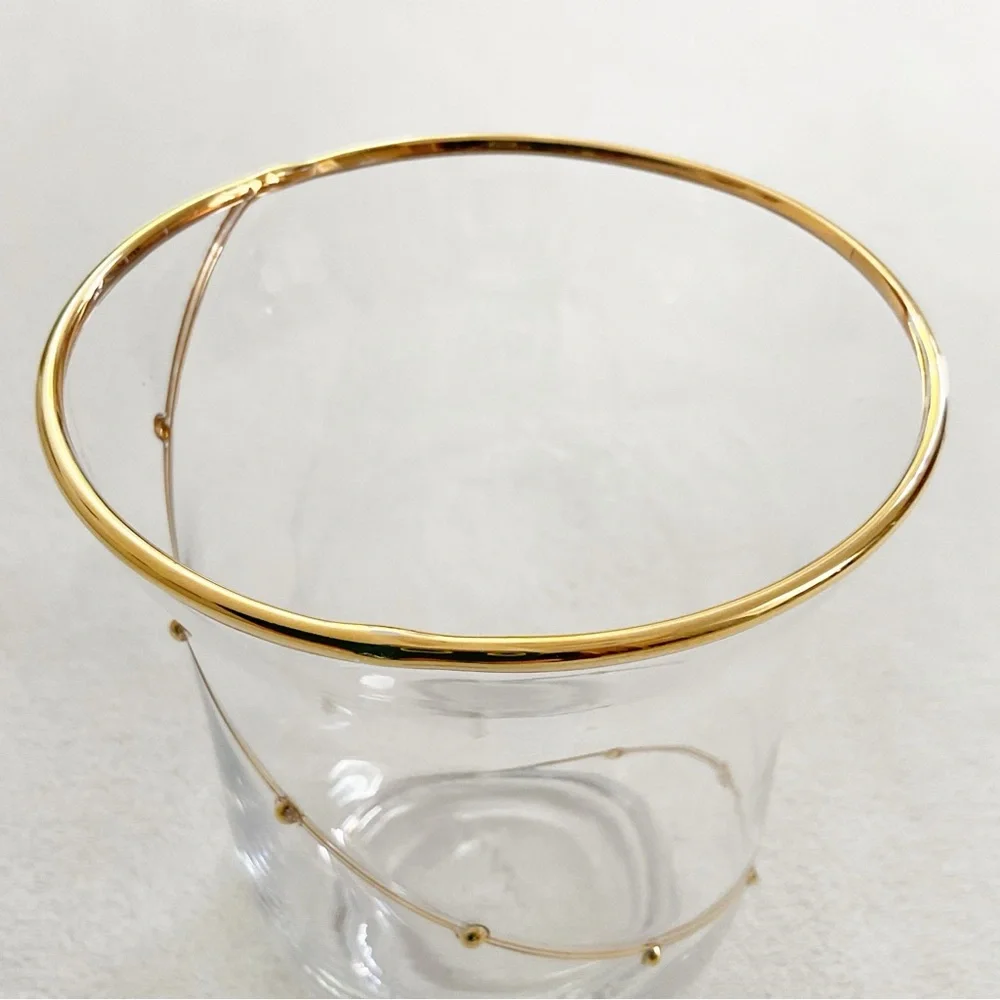 Vintage Pier 1 Clear Blown Glass Vase Gold Rim Spiral Swirl Accent 6”